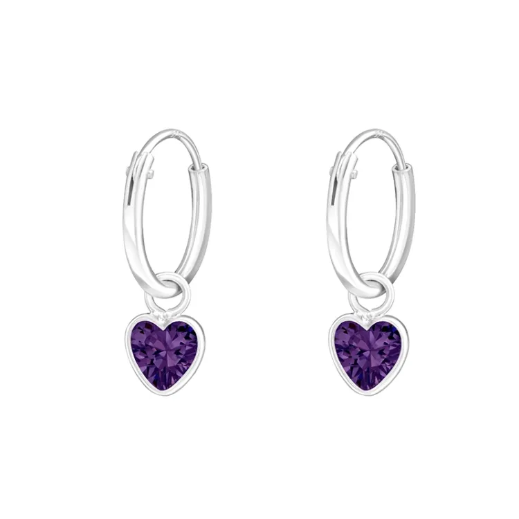 12 mm Herzen violettem Bergkristall Kreole in Silber - Little Ones