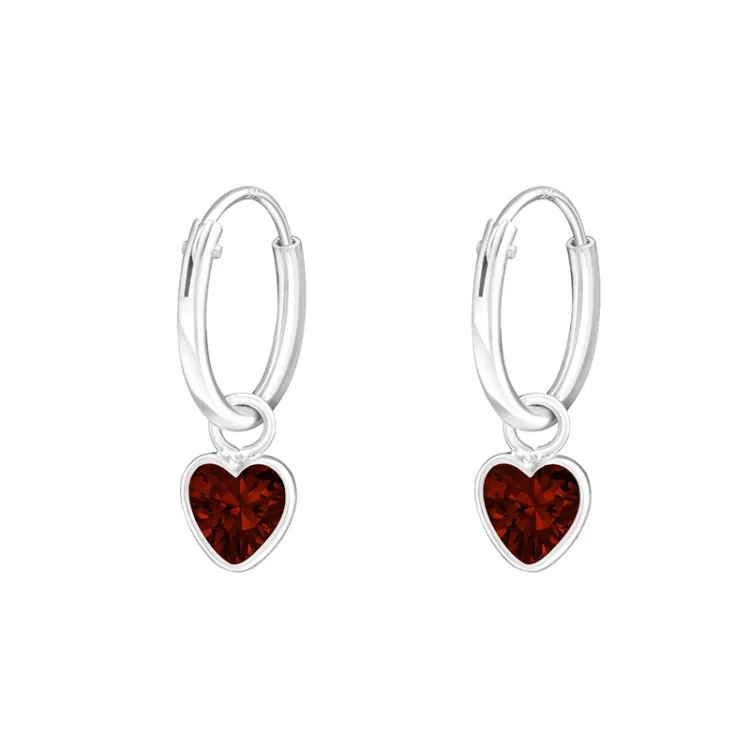 12 mm Herzen rotem Bergkristall Kreole in Silber - Little Ones