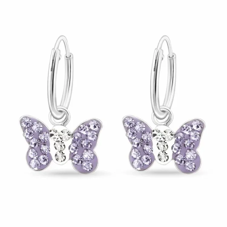 12 mm Schmetterlinge violettem Kreole in Silber - Little Ones