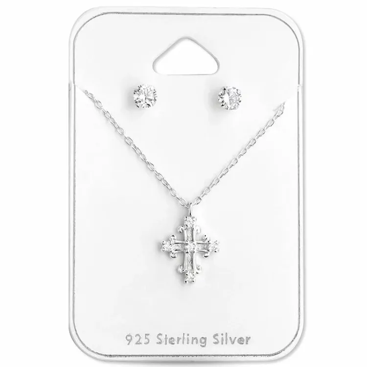 Kreuz Set mit Ohrringe und Halskette in Silber - Little Ones