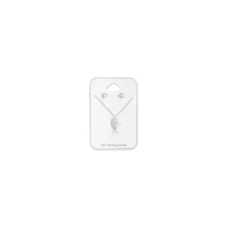 Eule Set mit Ohrringe und Halskette in Silber