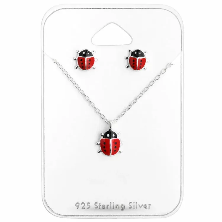 Marienkäfer Set mit Ohrringe und Halskette in Silber - Little Ones