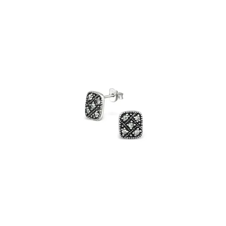 Viereckigem Ohrstecker in oxidiertem Sterlingsilber