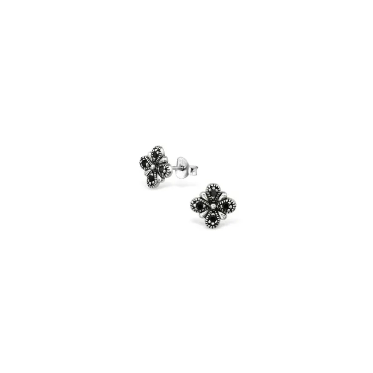 Blumen Ohrstecker in oxidiertem Sterlingsilber