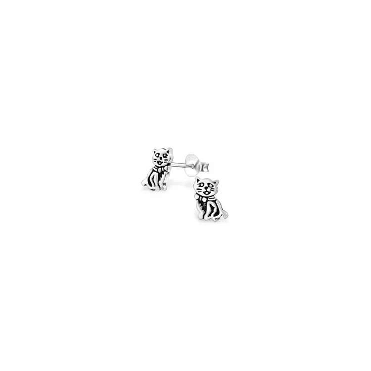 Katzen Ohrringe in oxidiertem Sterlingsilber
