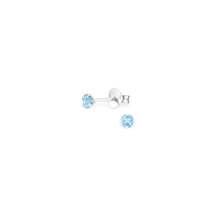 3 mm hellblauem Ohrstecker in Silber