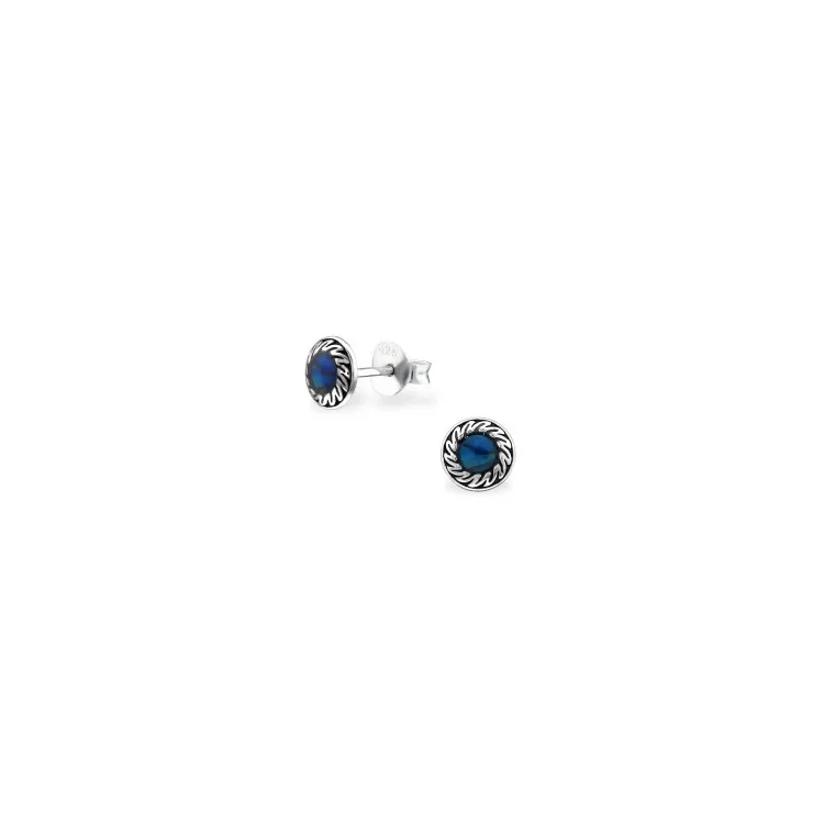 Runden blauem Ohrstecker in oxidiertem Sterlingsilber