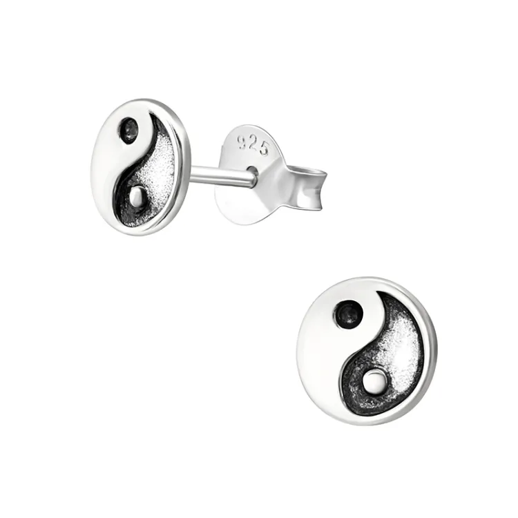 Yin Yang Ohrstecker in oxidiertem Sterlingsilber - Little Ones