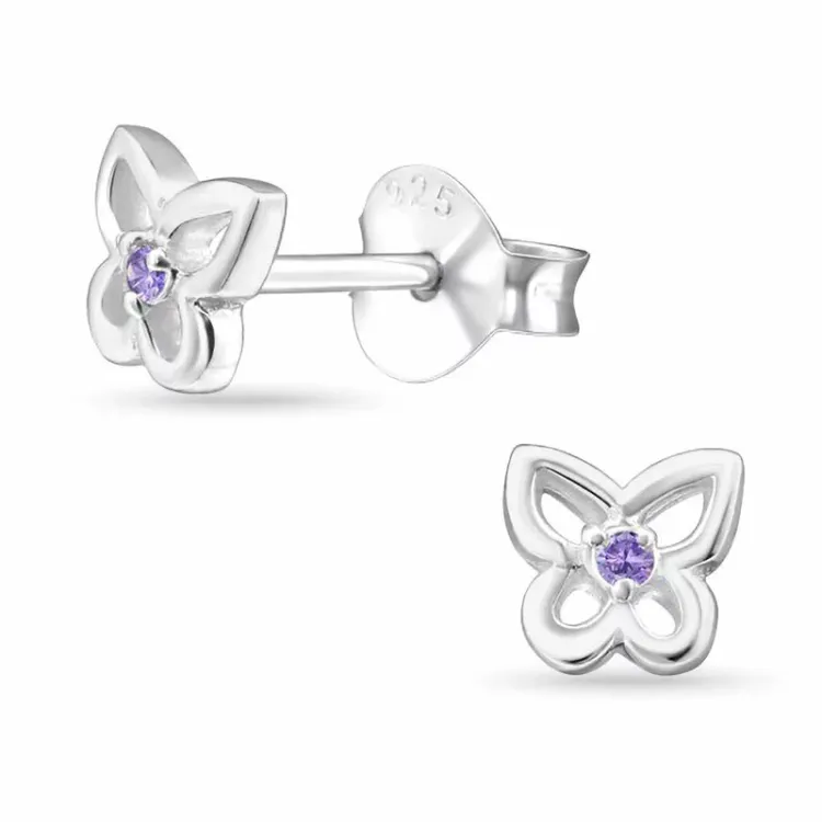 Schmetterlinge violettem Ohrringe in Silber