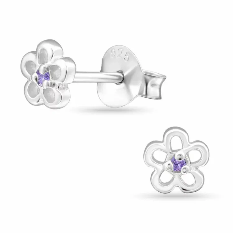 Blumen violettem Ohrstecker in Silber