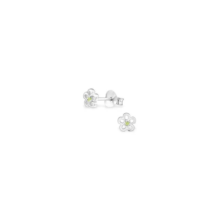 Blumen grünen Ohrstecker in Silber