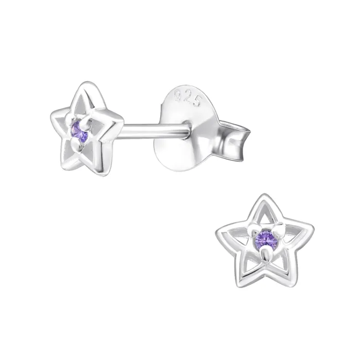 Stern violettem Ohrstecker in Silber - Little Ones