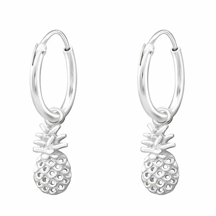 10 mm Ananas Kreolenohrringe in Silber - Little Ones