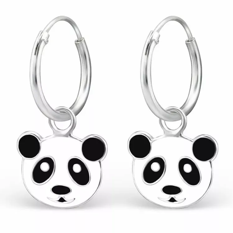 12 mm Panda Kreolenohrringe in Silber - Little Ones