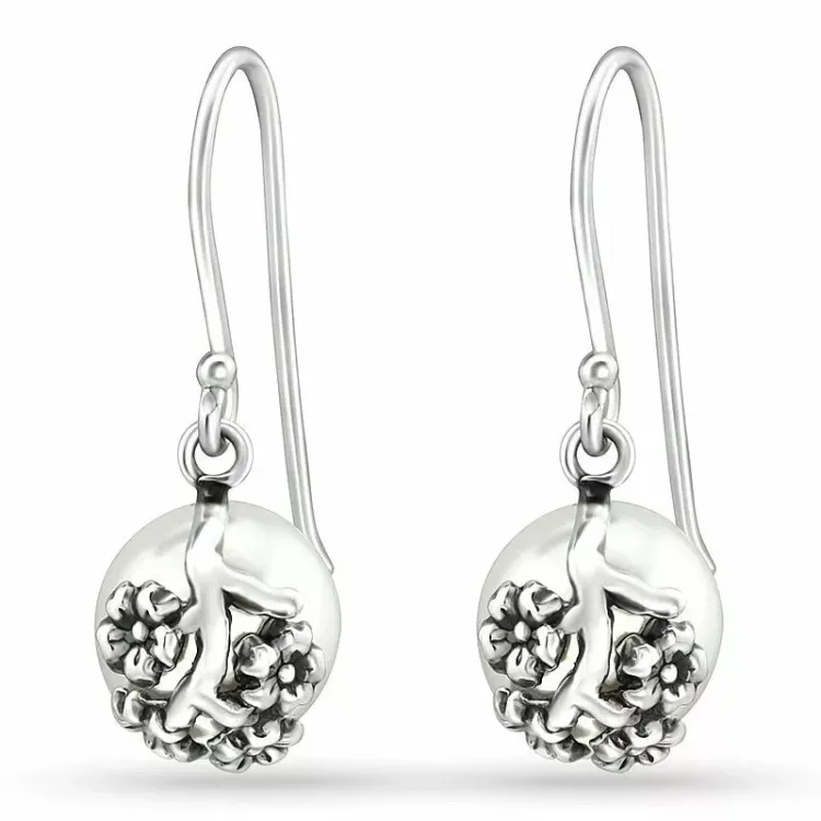 Lange blumen perle ohrringe in silber