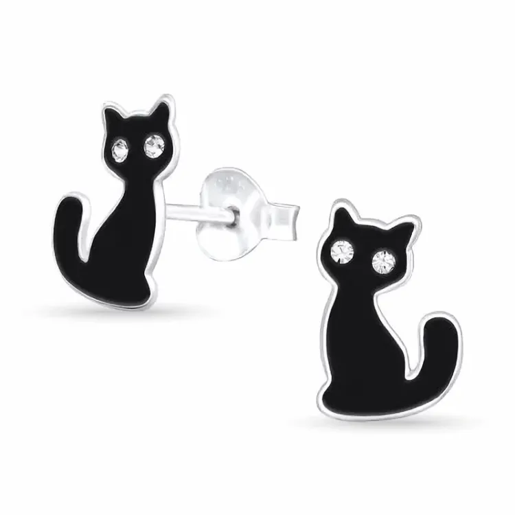Katzen Bergkristall Ohrringe in Silber - Little Ones