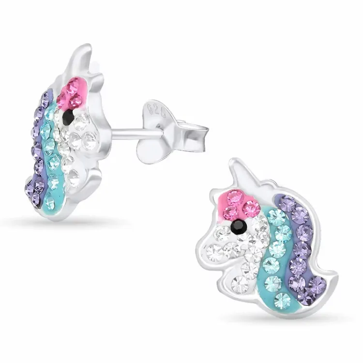 Einhorn blauem Bergkristall Ohrstecker in Silber - Little Ones