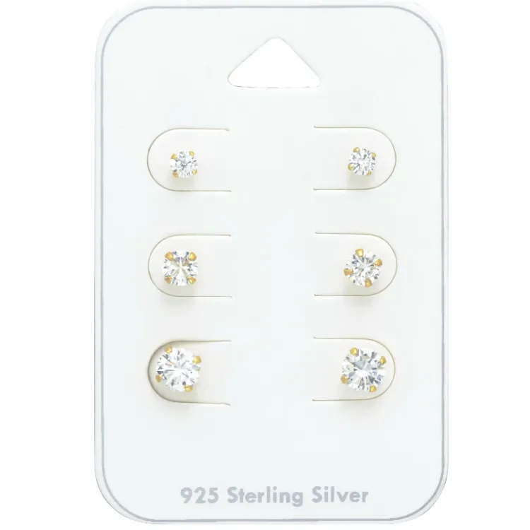 3 x 4 x 5 mm Zirkon Ohrstecker in vergoldetem Silber