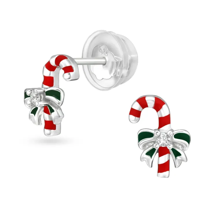 Weihnachtsstock Ohrstecker in Silber - Little Ones