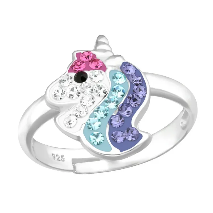 Einhorn Bergkristall Kinderring aus Silber - Little Ones
