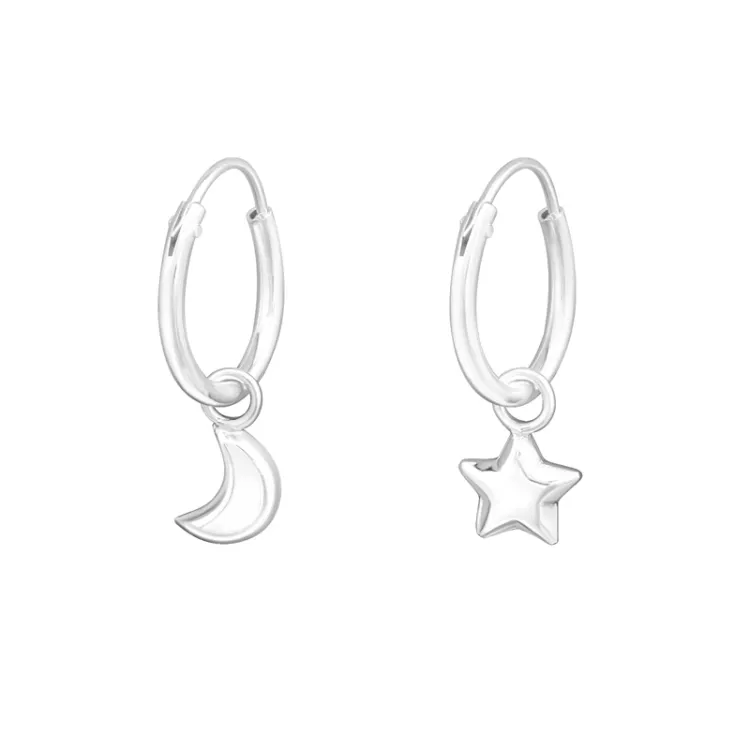 12 mm Mond und Stern Kreole in Silber - Little Ones
