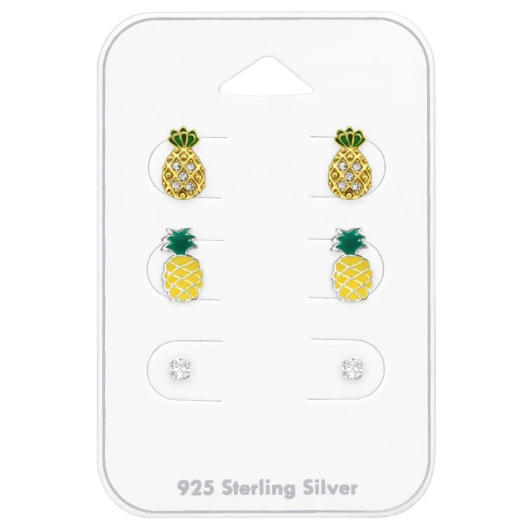 Ananas Zirkon Ohrstecker in Silber - Little Ones