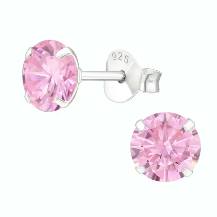 6 mm runden hellroten Ohrstecker in Silber - Little Ones