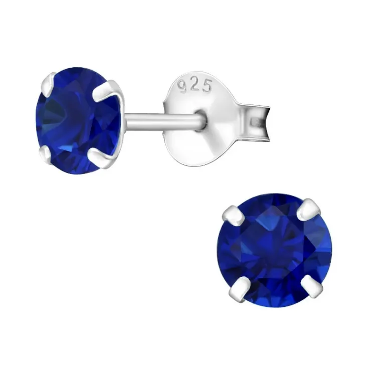 5 mm runden blauem Ohrstecker in Silber - Little Ones