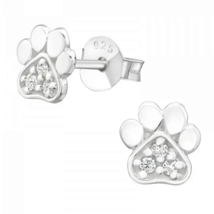 Pfote Zirkon Kinderohrringe in Silber - Little Ones
