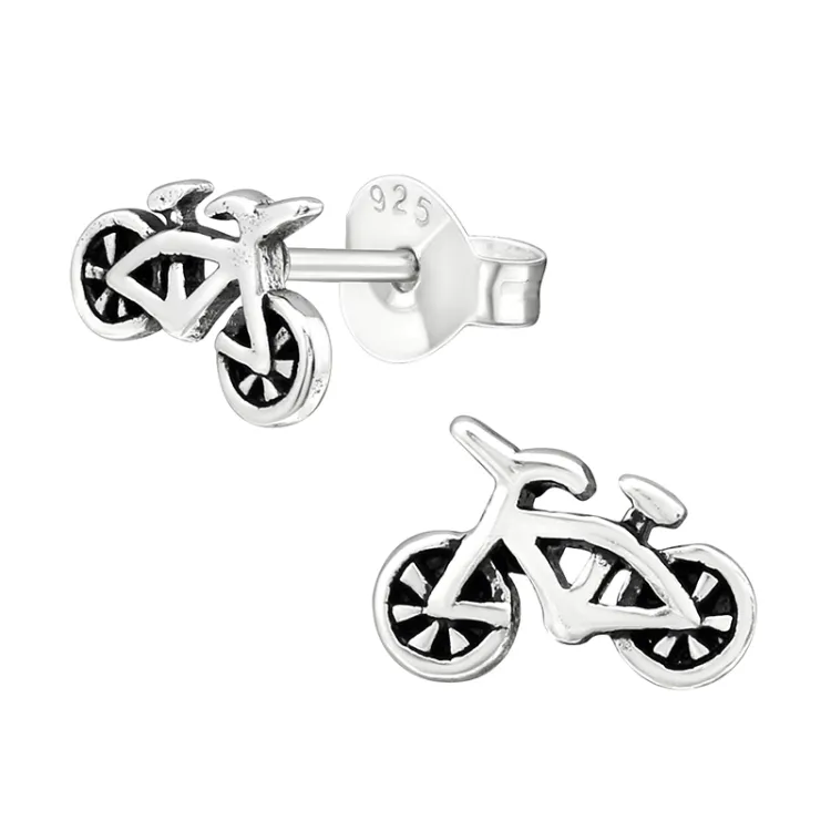 Fahrrad Ohrringe in oxidiertem Sterlingsilber - Little Ones