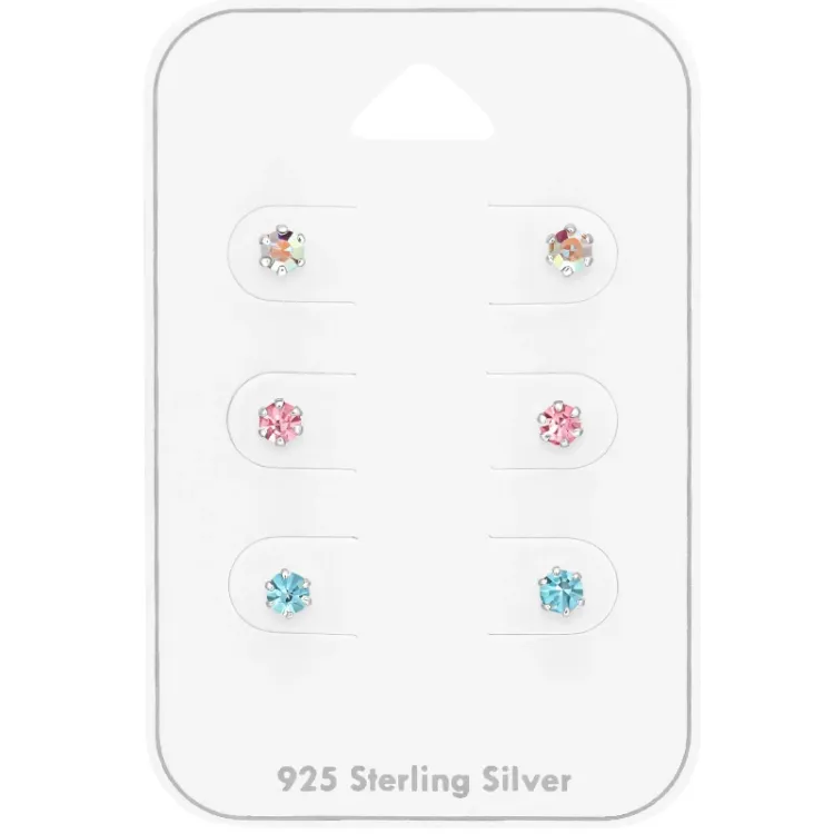 3 mm mehrfarbigen Bergkristall Ohrstecker in Silber - Little Ones
