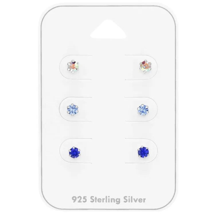 3 mm blauem Bergkristall Ohrstecker in Silber - Little Ones
