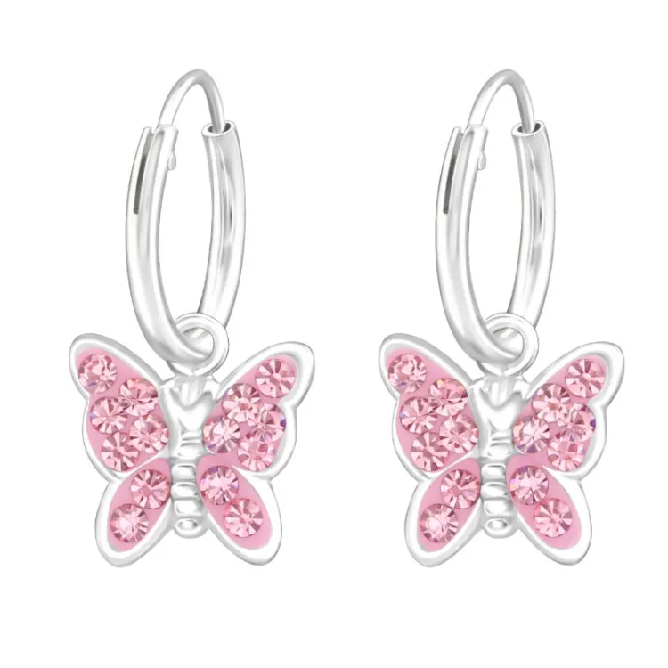 Schmetterlinge rosa Kinderohrringe in Silber - Little Ones
