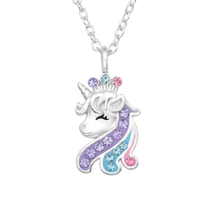 einhorn Bergkristall Halskette aus Silber und Anhänger aus Silber - Little Ones
