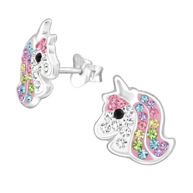 Einhorn rosa Kinderohrringe in Silber - Little Ones
