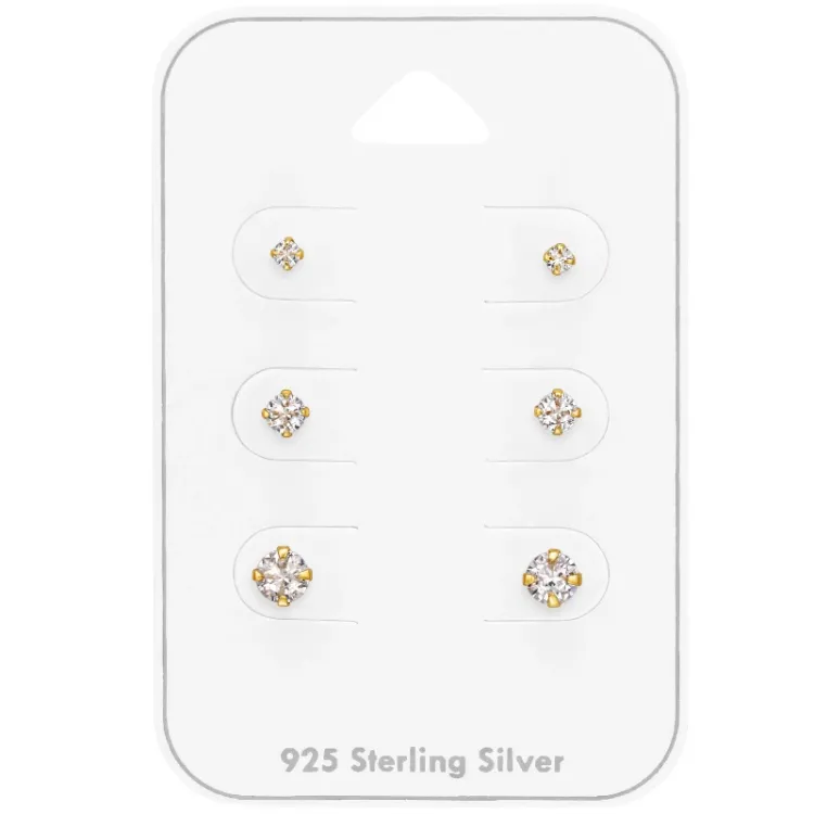 2 x 3 x 4 mm Zirkon Ohrstecker in vergoldetem Silber
