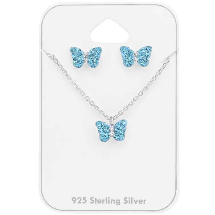 Schmetterlinge blauem Set mit Ohrringe und Halskette in Silber - Little Ones