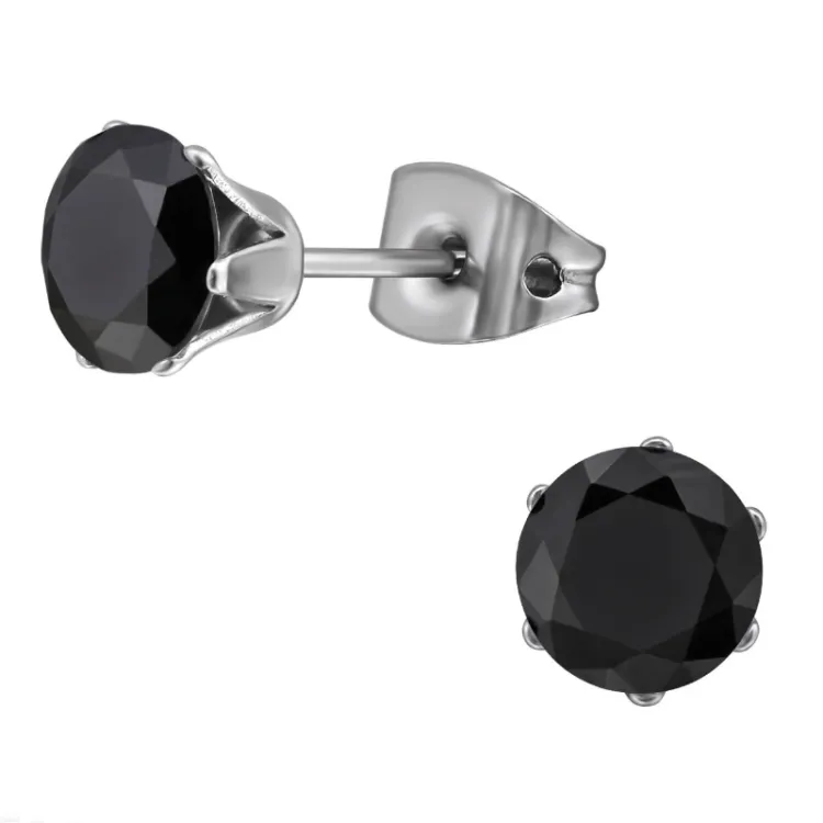 6 mm schwarz Zirkon Ohrstecker in Titan