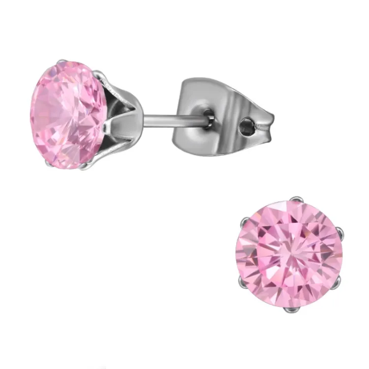 6 mm rosa Zirkon Ohrstecker in Titan
