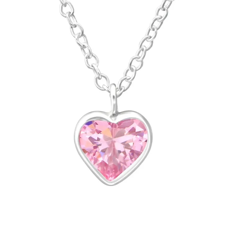 Herz rosa Zirkon Halskette aus Silber - Little Ones