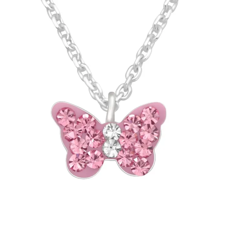 Schmetterling rosa Halskette aus Silber - Little Ones