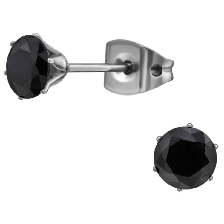 5 mm schwarzem Zirkon Ohrstecker in Titan - Little Ones
