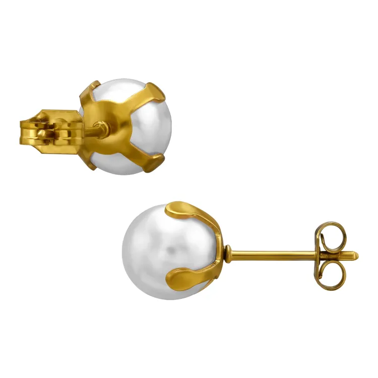 8 mm Perle Solitärohrstecker in vergoldetem Stahl
