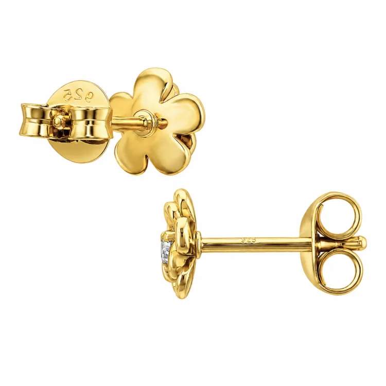 Blumen Ohrstecker in vergoldetem Sterlingsilber mit lab grown Diamant 