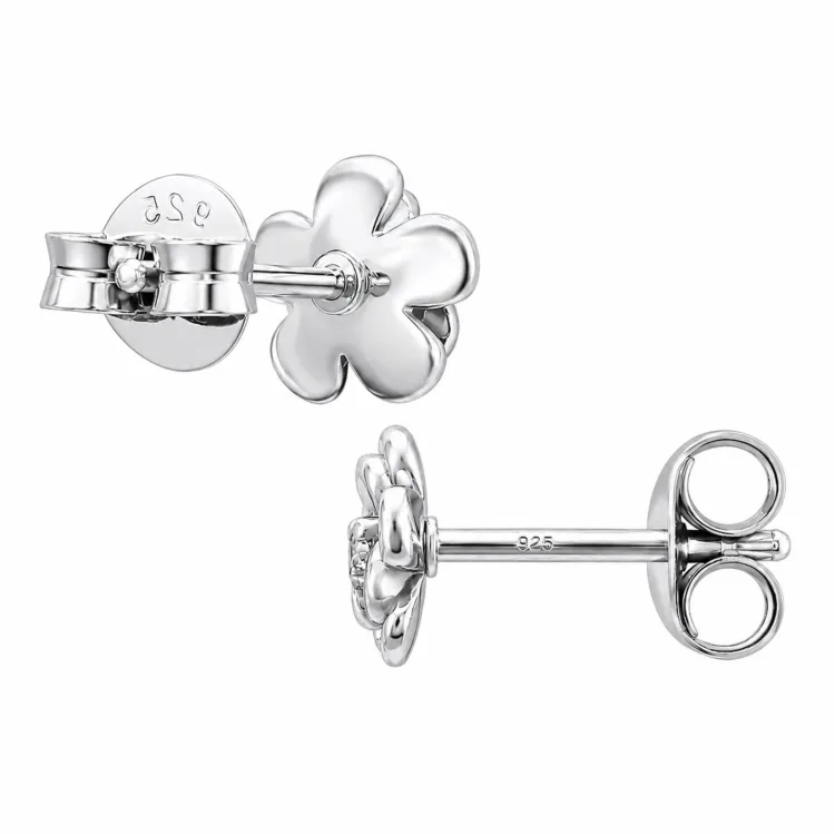Blumen Ohrstecker in rhodiniertem Silber mit lab grown Diamant 