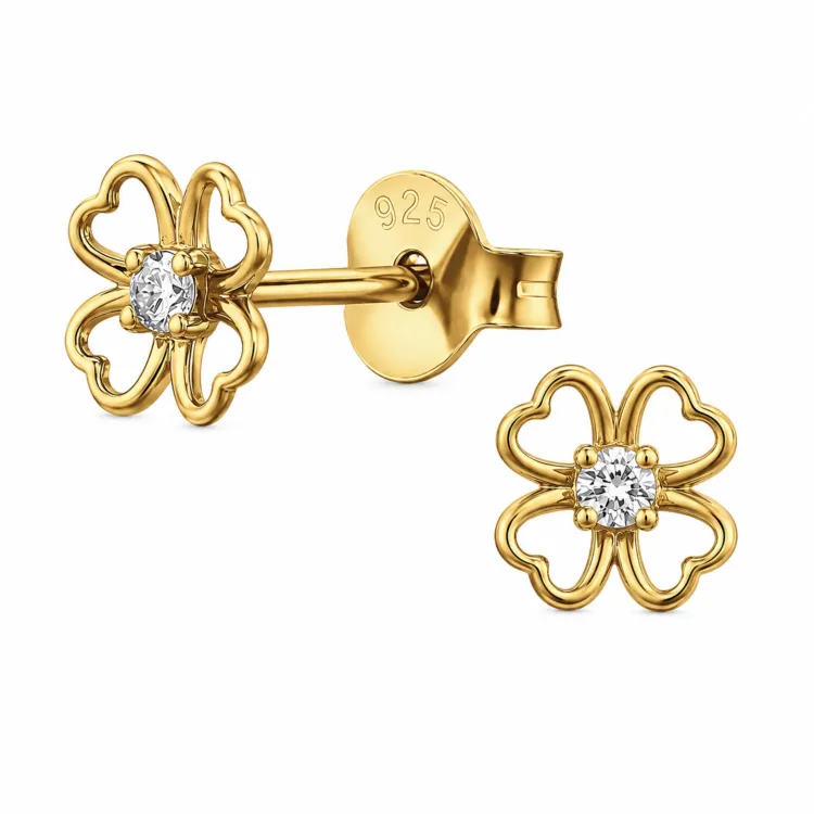 Blumen Ohrstecker in vergoldetem Sterlingsilber mit lab grown Diamant 