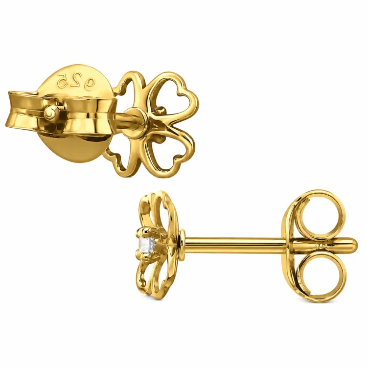 Blumen Ohrstecker in vergoldetem Sterlingsilber mit lab grown Diamant 