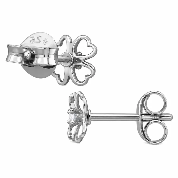Blumen Ohrstecker in rhodiniertem Silber mit lab grown Diamant 
