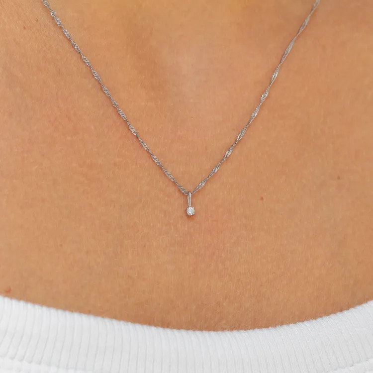 lab grown Diamant Anhänger mit Halskette aus rhodiniertem Silber