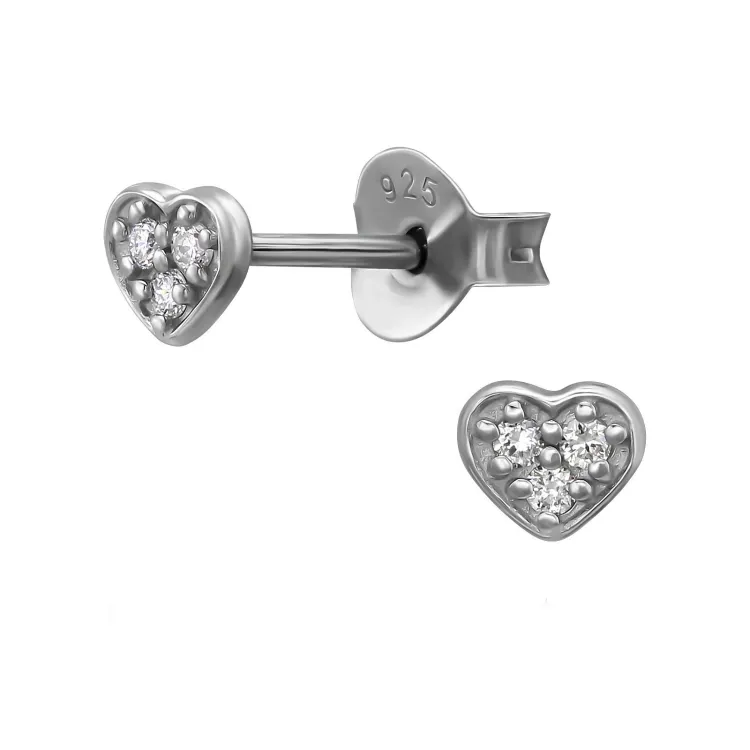 Herz Ohrstecker in rhodiniertem Silber mit lab grown Diamant 